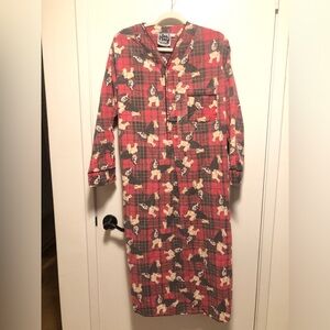 VTG Just Go  Sleep 100% Cotton Plaid Spaniel Dog Nightgown Sleep Shirt S/M RARE
